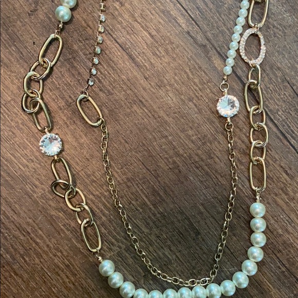 (CLOSET CLOSING FINAL SALE) Gold Pearl Diamond Flapper Gatsby 20's Necklace - Picture 5 of 5